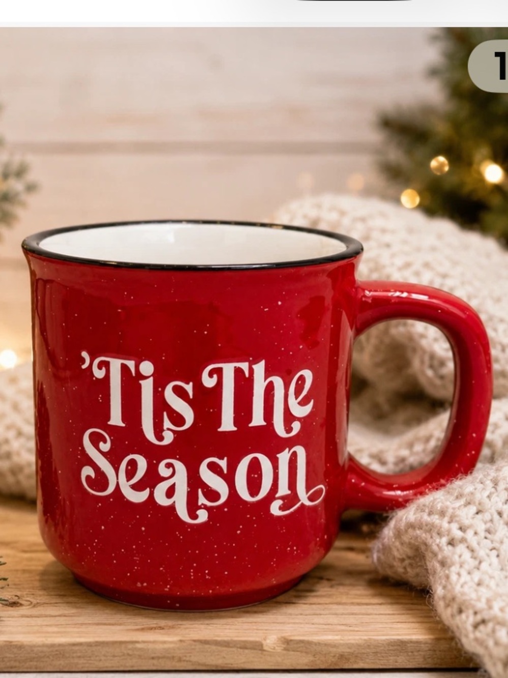 'Free w bundle Tis The Season Red Speckled Ceramic Christmas Coffee Mug 16 oz